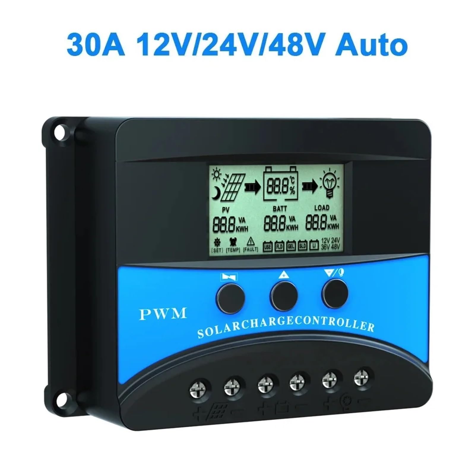 1 szt. 10A 20 A 30A kontroler ładowania słonecznego 12 V 24 V 48 V regulator PV PWM kontroler rozładowania ładowania słonecznego (30 A 12 V 24 V 48 V)
