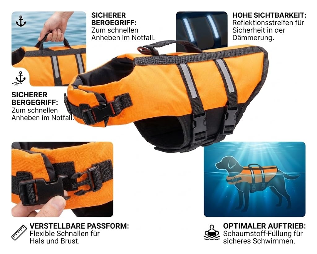 Hunde Schwimmweste Auftriebshilfe Aqua Top M orange Rettungsweste für Hunde Schwimmhilfe Wasser Sicherheit Training Hundeausrüstung Kanu Bootsausflug