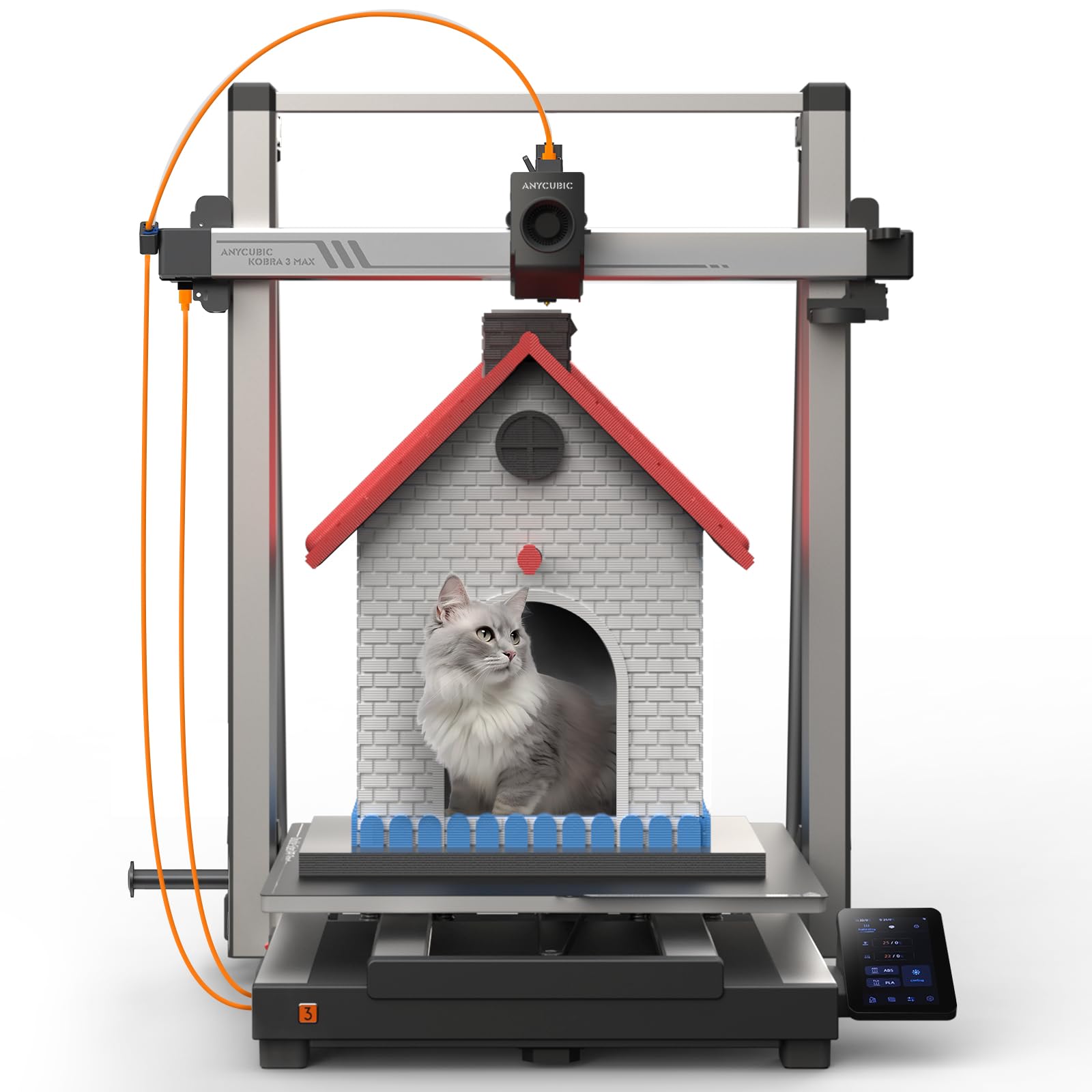 ANYCUBIC Kobra 3 MAX Impresora 3D, 420 * 420 * 500mm Gran Volumen de Construcción, 600mm/s Alta Velocidad, LeviQ 3.0 Nivelación Automática, Monitorización AI para Principiantes y Expertos