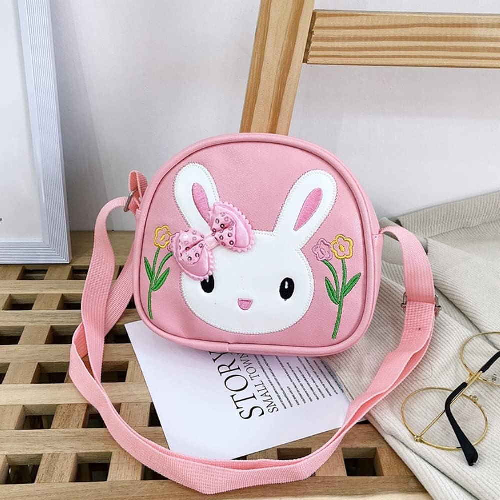Little Girl Bunny Purse Cartoon Bow Rabbit Shoulder Crossbody Bag PU Leather Bag Wallet Handbag (Pink)