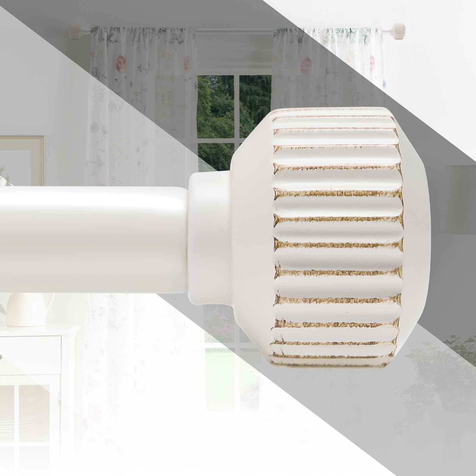 Antique White Curtain Rods for windows 48 to 84 Inch, 1 Inch Diameter Heavy Duty Adjustable Curtain Rods, 84Inch Maximum Length with Decorative Cogged