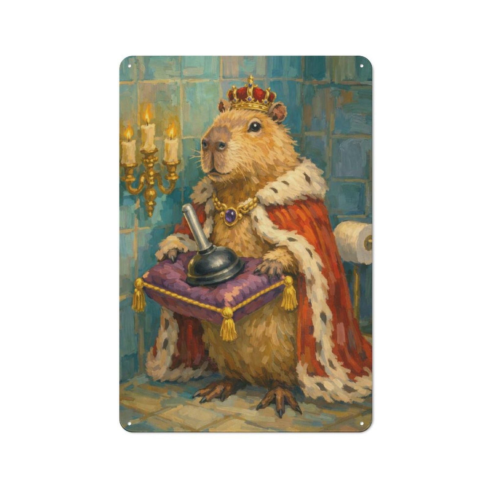 Junmoney Style-19 Capybara King On The Throne Rustic Metal Plaque 30X20cm For Living Room Wall, Suited To Home Wall Decor Collectors