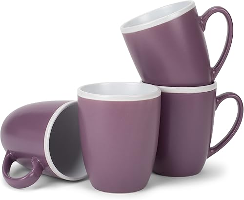Elanze Designs Juego de 4 tazas de cerámica mate de 16 onzas con interior blanco y morado