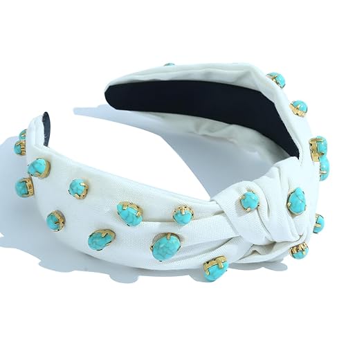 Miniatura 2 de Diademas anchas con diamantes de imitación de cristal turquesa con joyas de moda, vintage, blanco, verde azulado, banda para el cabello, turbante,