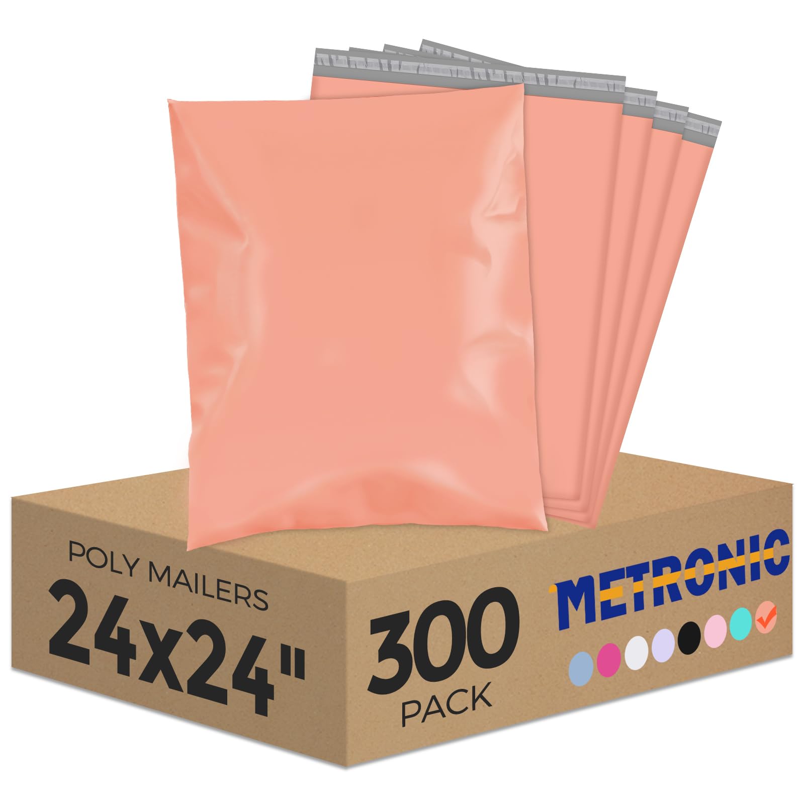 Metronic Poly Mailers 24x24 300 Pack, Self Seal Large Shipping Bags for Clothing, Waterproof Shipping Envelopes for Small Businesses, Flexible Mailers Poly Bags Plastic Bags Packages Bags Peach Pink