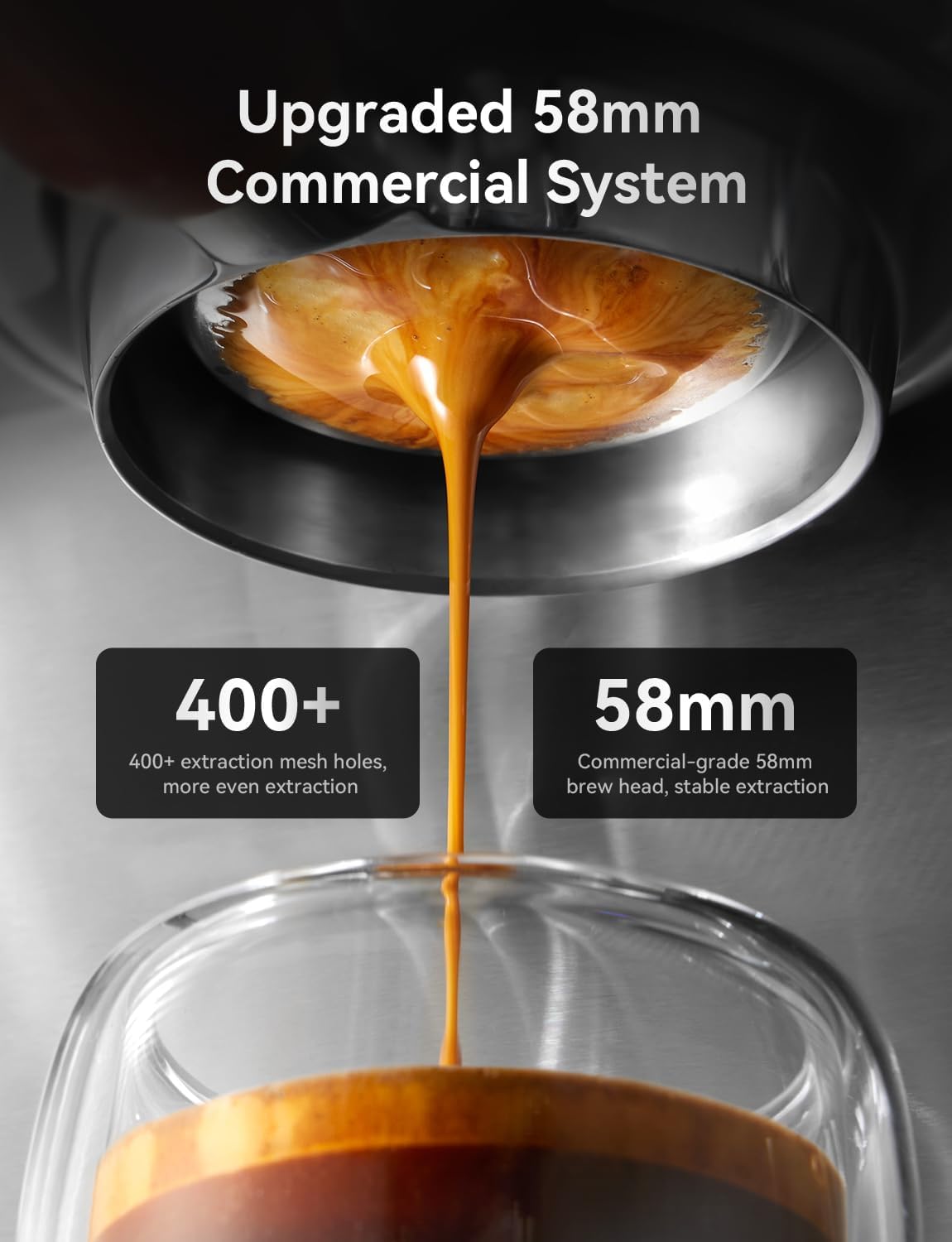 Neretva Espresso Machine, 58mm Professional Espresso Coffee Machine 15 Bar Retro Espresso Maker with Powerful Milk Frother & Visible Pressure Gauge for Home Barista Latte and Cappuccino Maker-Silver