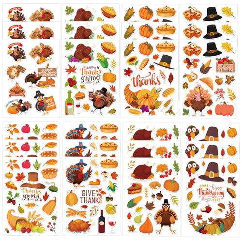 SEPGLITTER Fall Autumn Stickers 24 Sheets - Happy Thanksgiving Turkey Maple Leaf Stickers for Cards, Envelope, Theme Party, Classroom Decor Supplies