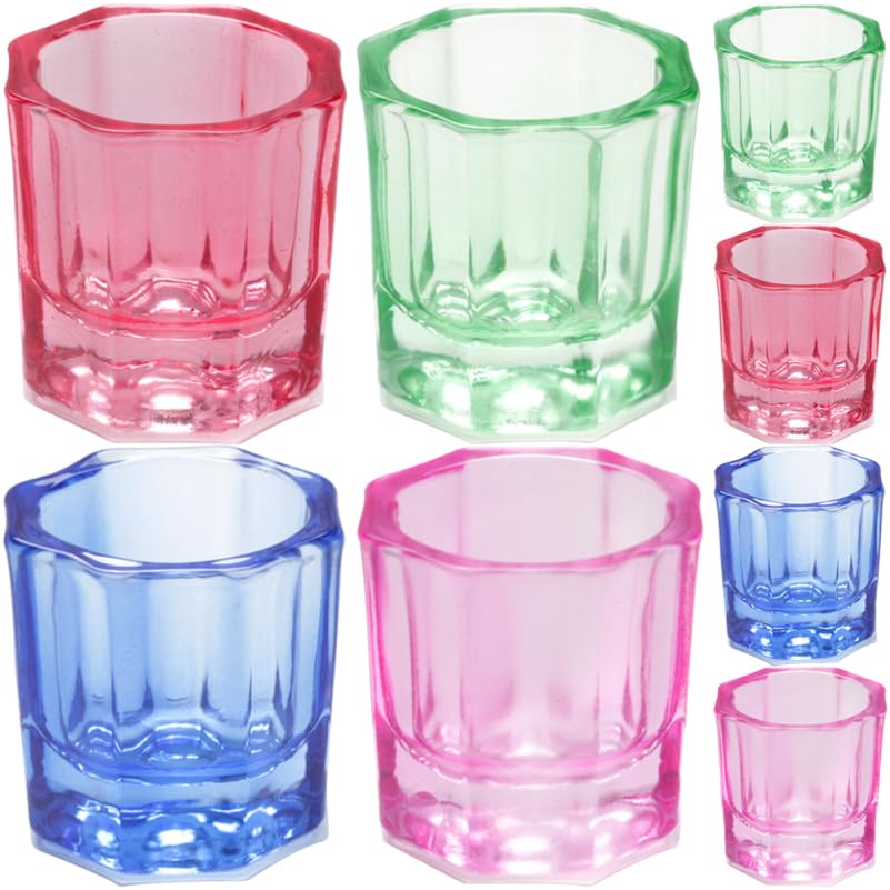 8 Pack Nail Dappen Cups Crystal Glass Manicure Mixing Bowls with Stable Base for Nail Art Liquid Powder Acrylic Salon Accessories