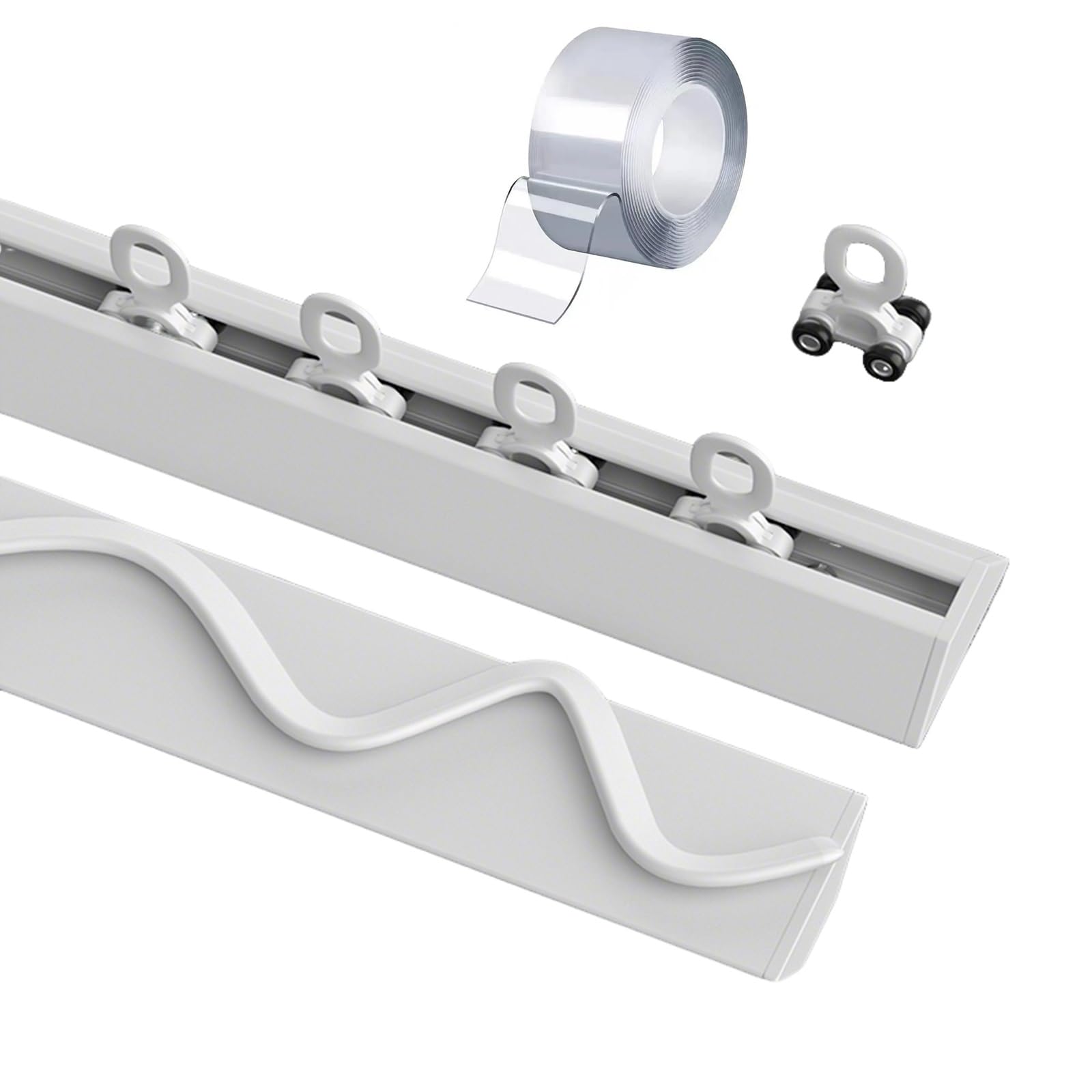 Binario da soffitto bianco senza fori, 100-400 cm, in alluminio, per divisorio, bagno, spogliatoio (bianco, 400 cm)