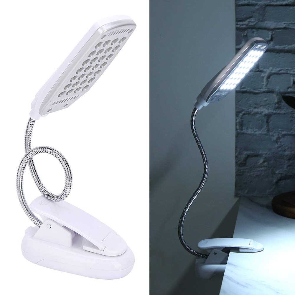 Lampe de bureau 6W 28 LED Clip sur la lampe de lecture Pince de lecture Lampe de table rotative à 360 degrés Lampe de bureau Lampe de soin des yeux Lampe de lecture de chevet USB rechargeable/batterie