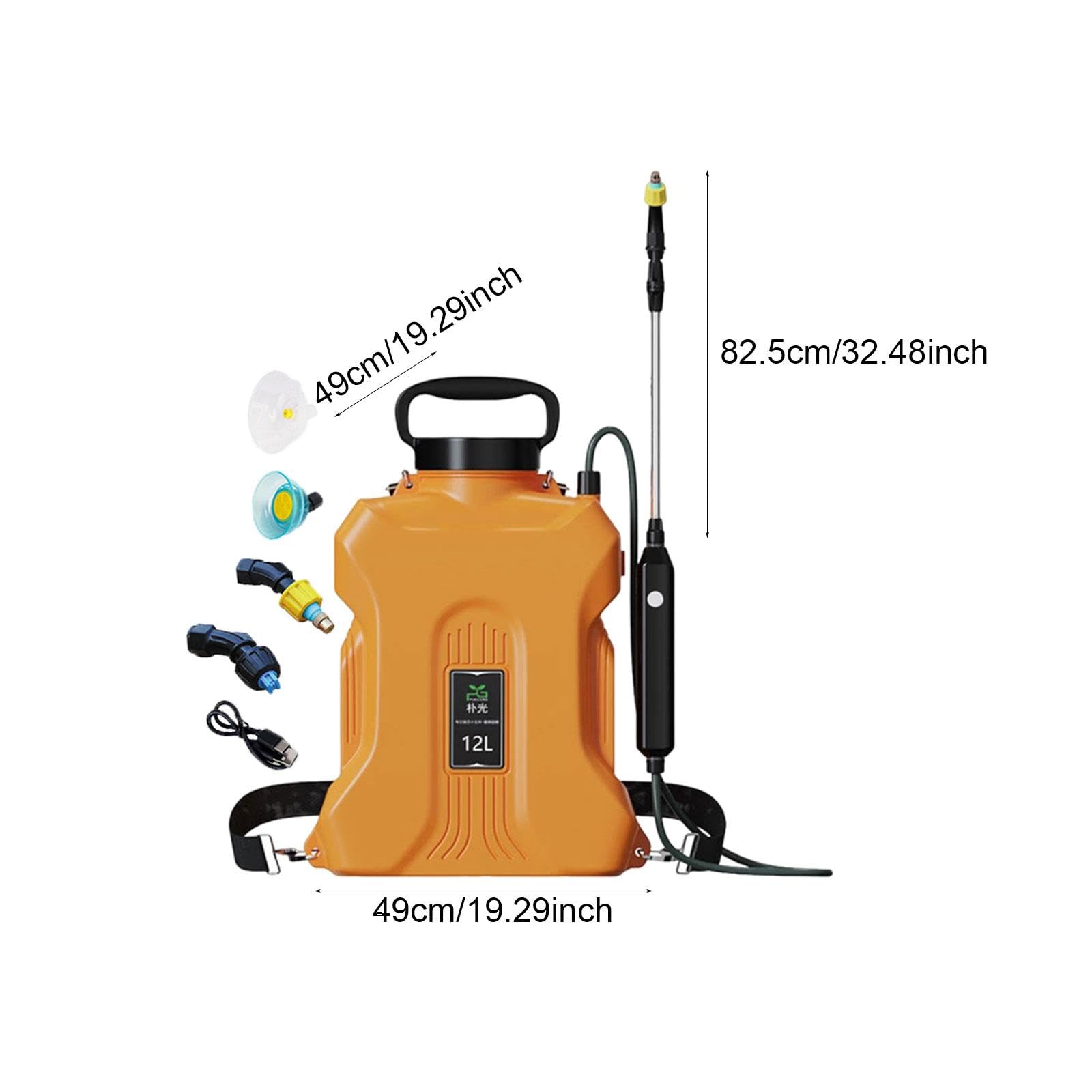 Perfeclan Pulverizador Eléctrico de Jardín, Pulverizador de Agua de 12 litros, Profesional, Recargable, Multiusos, con Lanza Retráctil, para La, Naranja