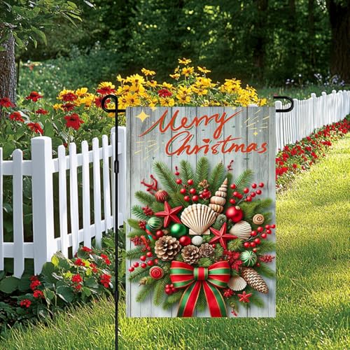 Image of BlissYard Christmas Seashell Tree Garden Flag 12x18 Inch Polyester