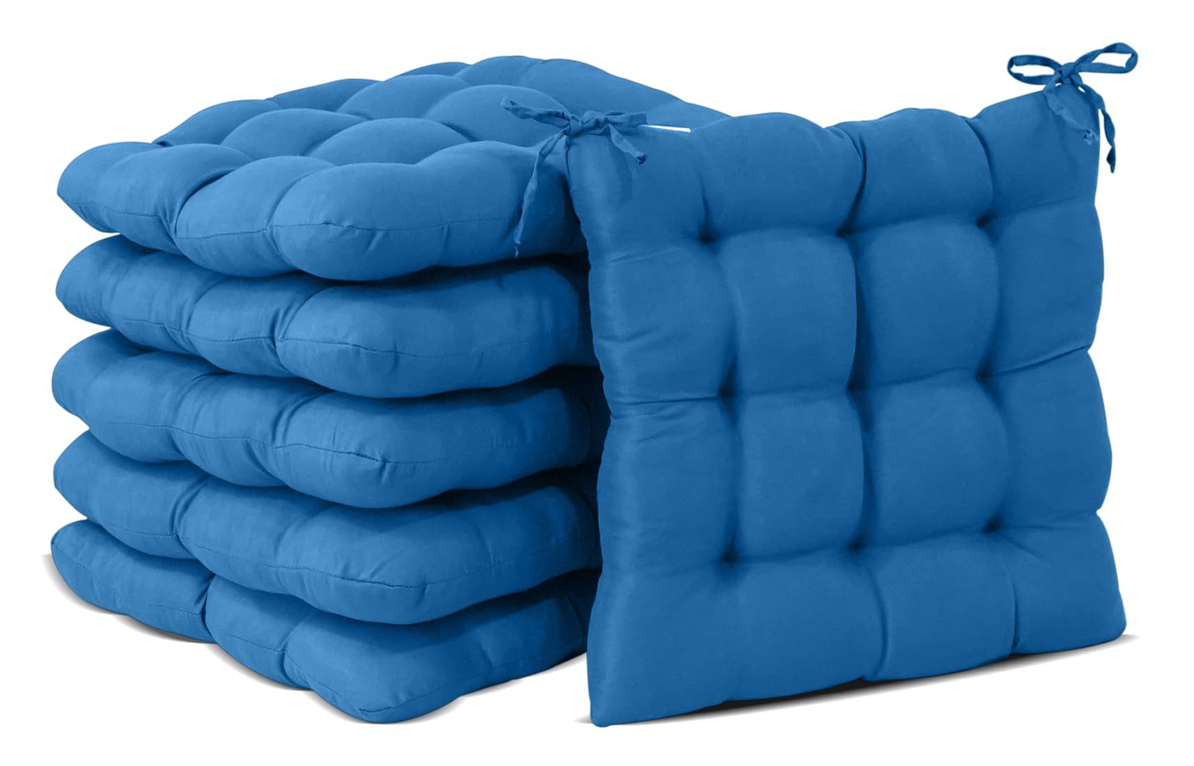 CHELY INTERMARKET Cojines para Silla Modelo Azul Tamaño 40x40x7.5 Cm Pack De 6 Unidades con Correas Ajustables Y 9 Pespuntes Ideal para Terraza Jardín Comedor Exterior Interior Patio Confort