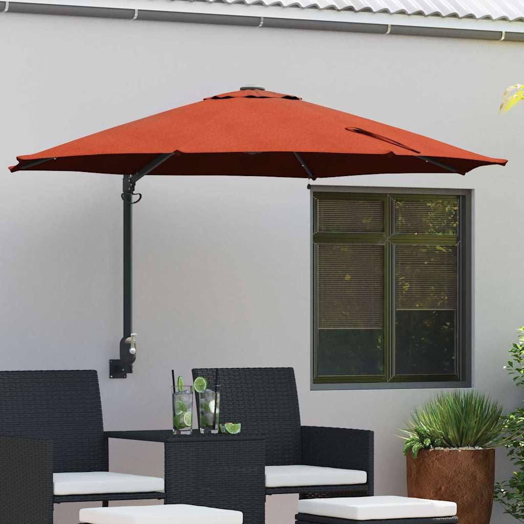 Ombrellone da giardino in terracotta, 248 x 248 cm, resistente ai raggi UV, inclinabile, con illuminazione a LED solare, meccanismo a manovella, robusto telaio in acciaio per terrazza, veranda