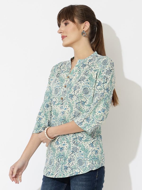 Image of Women's Cotton Printed Kurta Top | 3 /4 Sleeve Straight Kurti Casual Outings