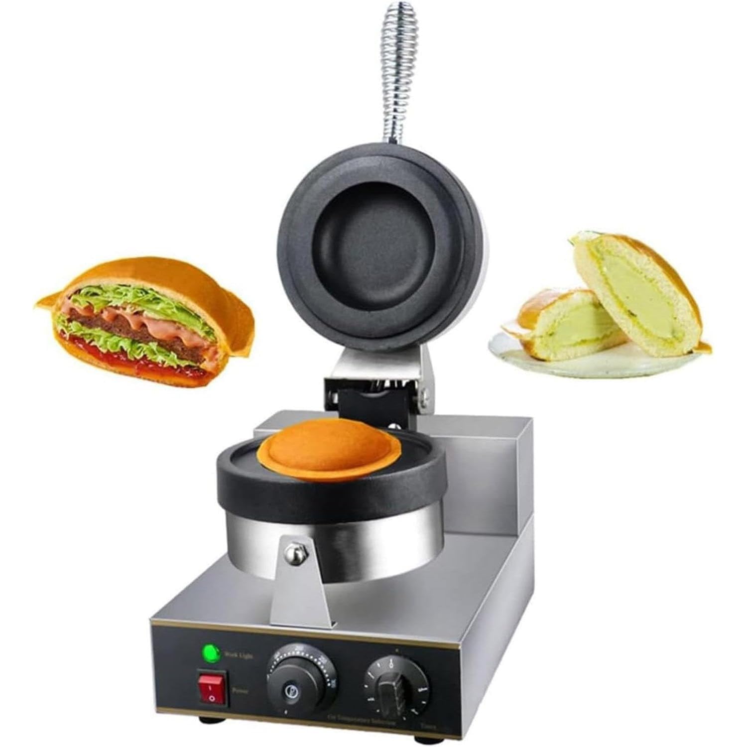 UofZc Commercial UFO Burger Waffle Maker,Ice Cream Filling Burger Machine with Temp Control Hamburger Waffle Maker Non-Stick Ge-lato Panini Press for Kitchen or Restaurant