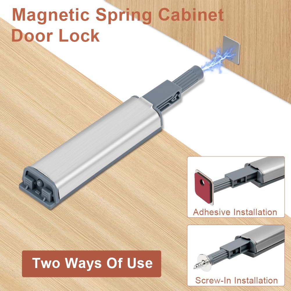 Push Pull per Ante, 10 Pezzi Scrocco magnetico chiusura magnetica, Robusto Apertura a Pressione Ante Chiusura, con viti di montaggio e magneti autoadesivi, per camper, armadietti della cucina