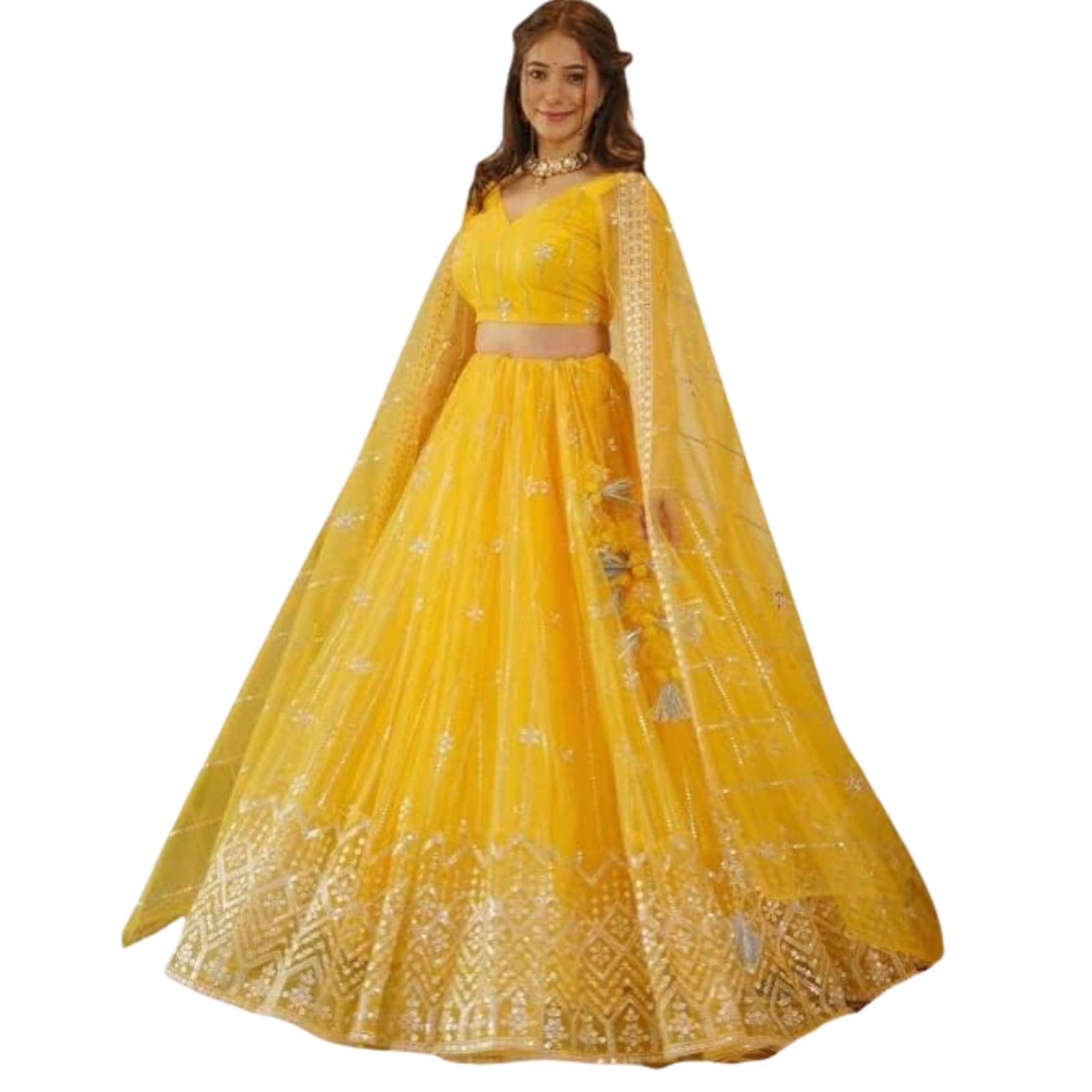 Women's Yellow Embroidered Lehenga Choli Set with Dupatta | Traditional Lehenga for Girls | Stylish Lehenga Choli for Haldi, Festive, Cultural & Ethnic Wear