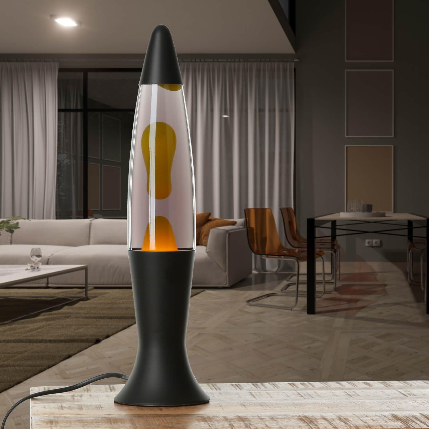 Lámpara de lava negro gris amarillo diseño retro 40 cm alto ROXY lámpara de sobremesa dormitorio salón