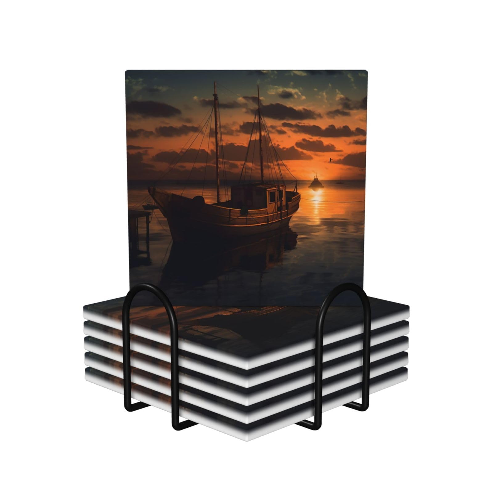 Dessous de verre bateau au crépuscule pour embellir vos apéritifs et tables d'été