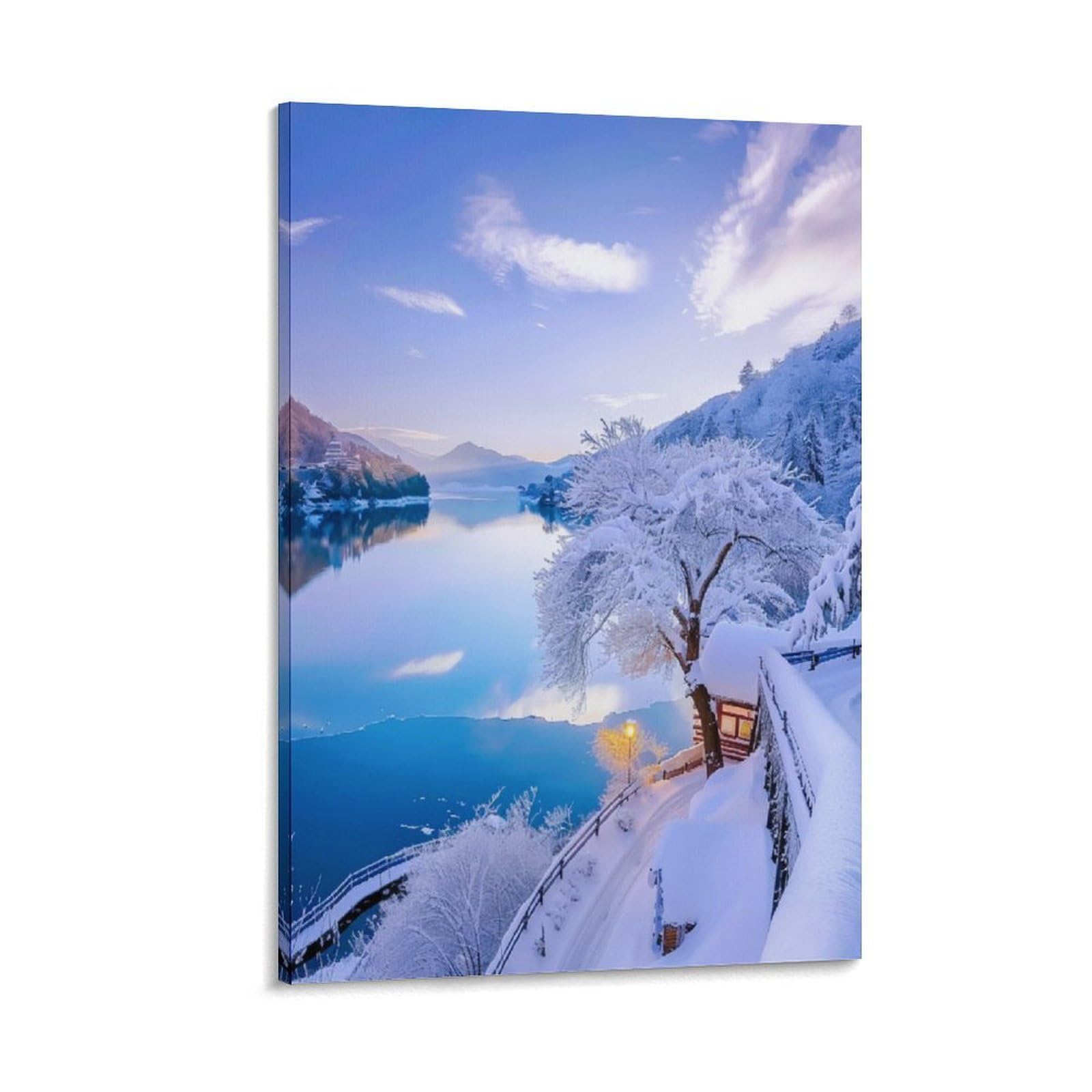 IEJKLUVWX Winter Valley Landscape Wall Posters Frosted Blossom View Fade-Resistant High Definition Vibrant Colours for Sofa Background Bathroom Housewarming Gift Unique 08x12inch(20x30cm)