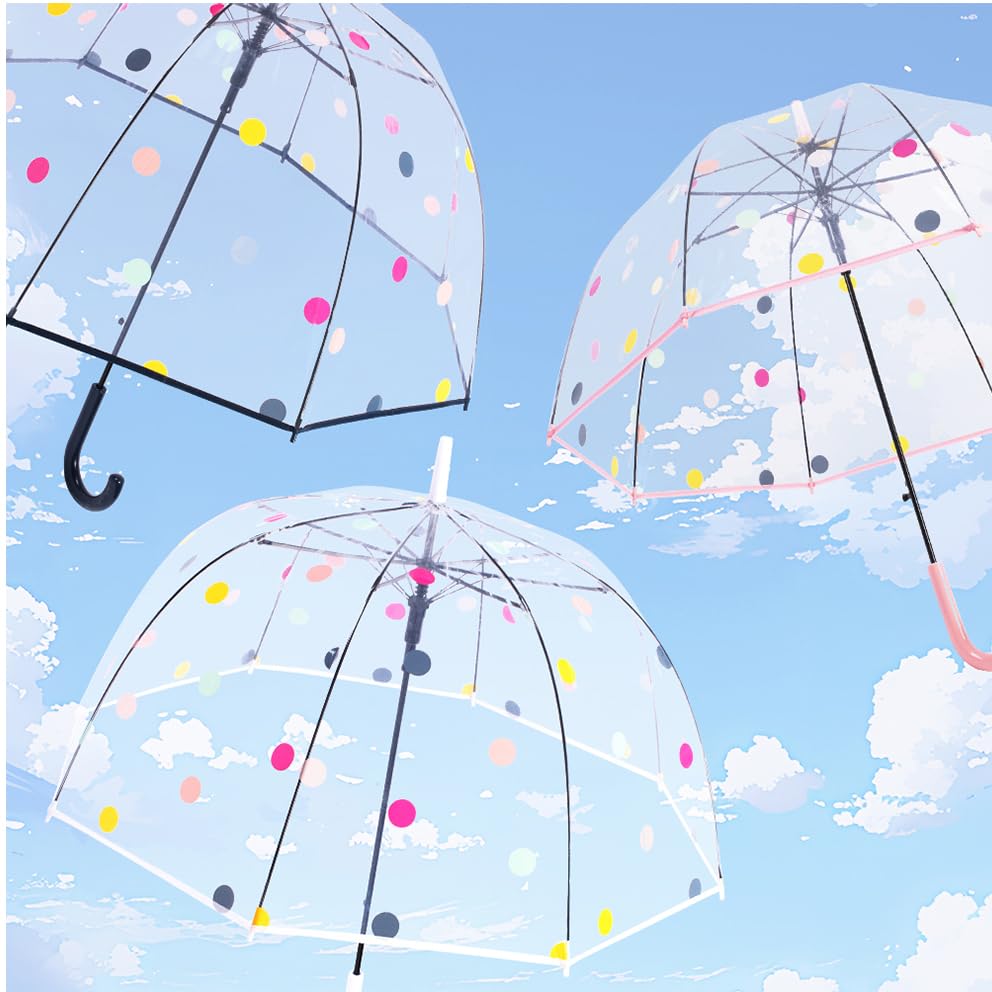 Paraguas transparente automático ThreeH con forma de cúpula de burbuja y estampado 3
