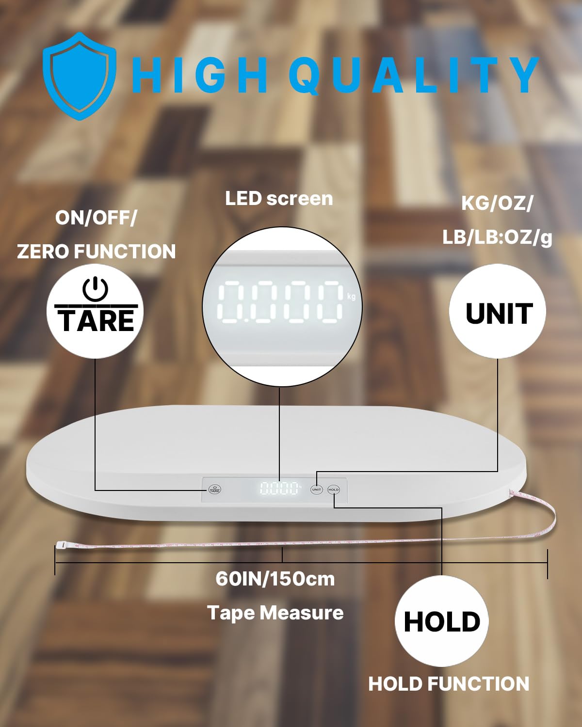 Pèse-bébé électronique LED 40 kg, balance numérique nourrisson animal de compagnie