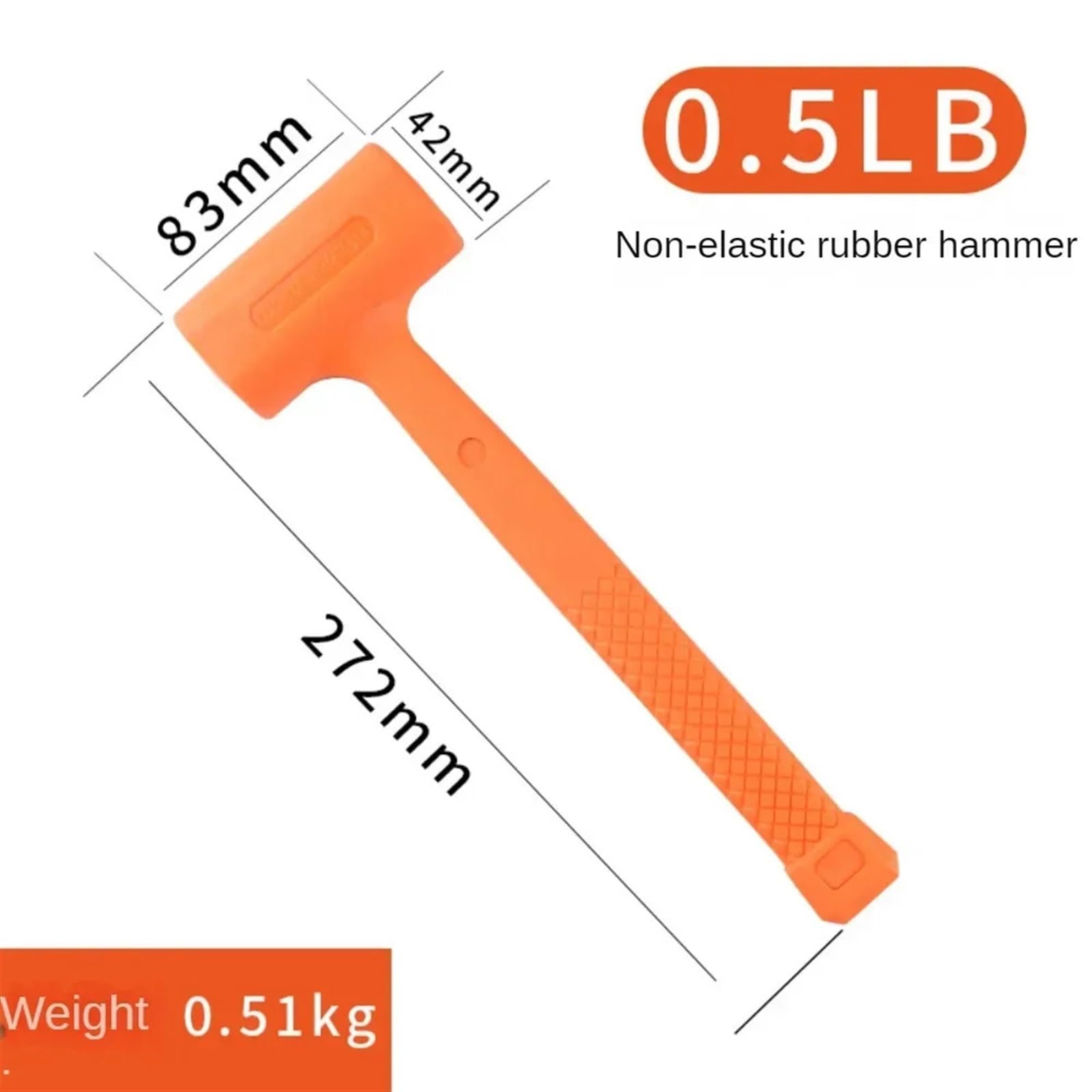 młotek gumowy, 0,5-4LB Dead Blow Mallet Pomarańczowy Miękki Cichy Gumowy Młotek Montażowy Wielofunkcyjny Podłoga Drewniana Bez Elastyczności(0.5 LB)
