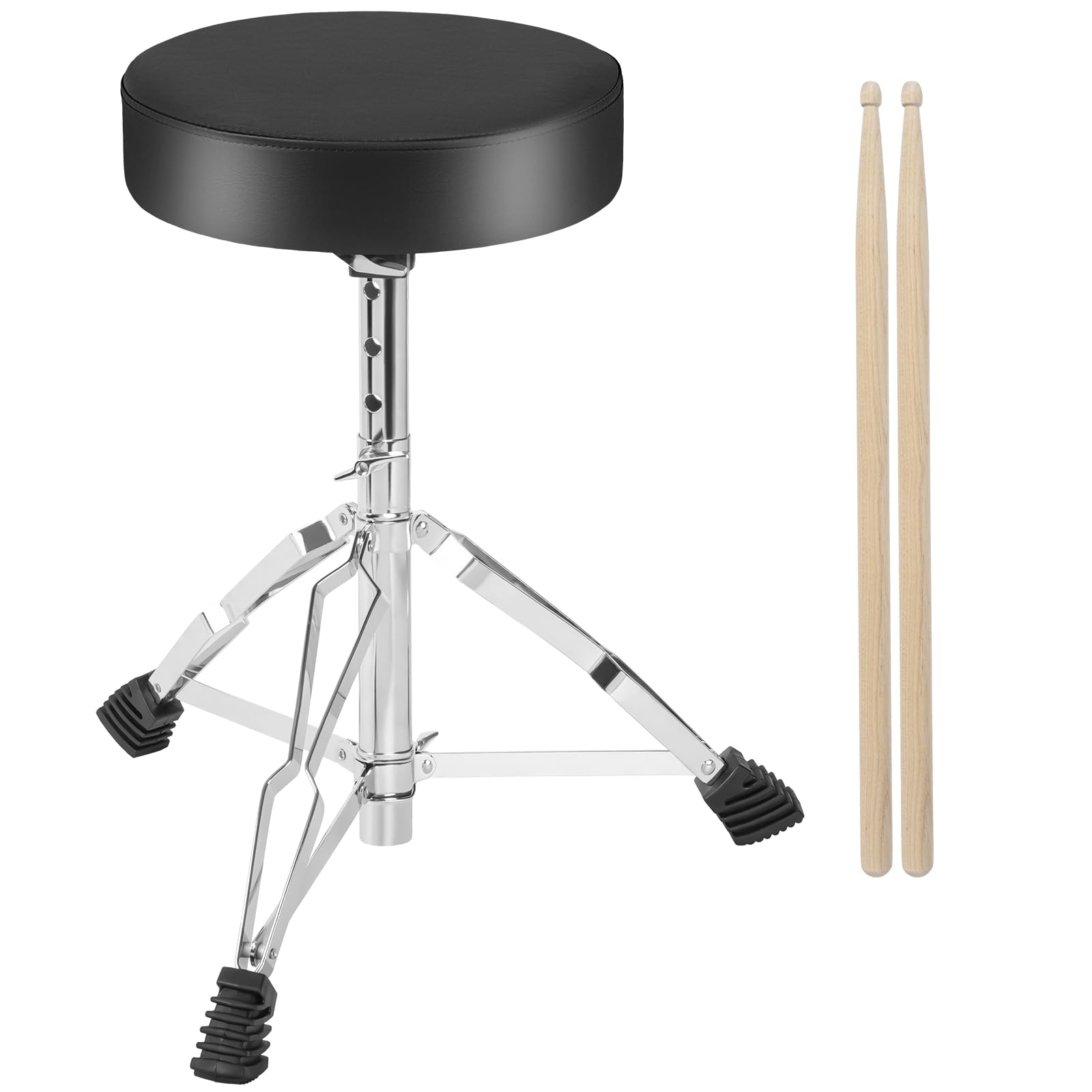 AKOZLIN Drum Throne, sgabello per batteria regolabile in altezza da 42 a 56 cm, con piedini antiscivolo, sedile pieghevole imbottito con bacchetta, per bambini e adulti