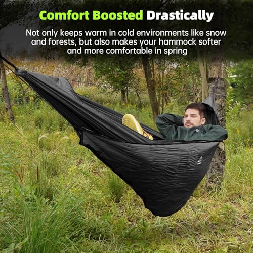 Image of Hammock Underquilt for Camping - Full Length Black Lightweight Warm Quilt for 3-4 Seasons (41-68F) - Soft & Durable for Hiking, Backpacking, Beach, Travel - Holds Up to 500lbs