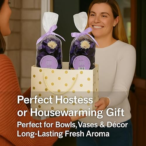 Miniatura 4 de Recipiente de pétalos de popurrí y relleno de jarrón con aroma fresco, decoración del hogar, 2 bolsas grandes de 4.23 oz cada una (Lirio)
