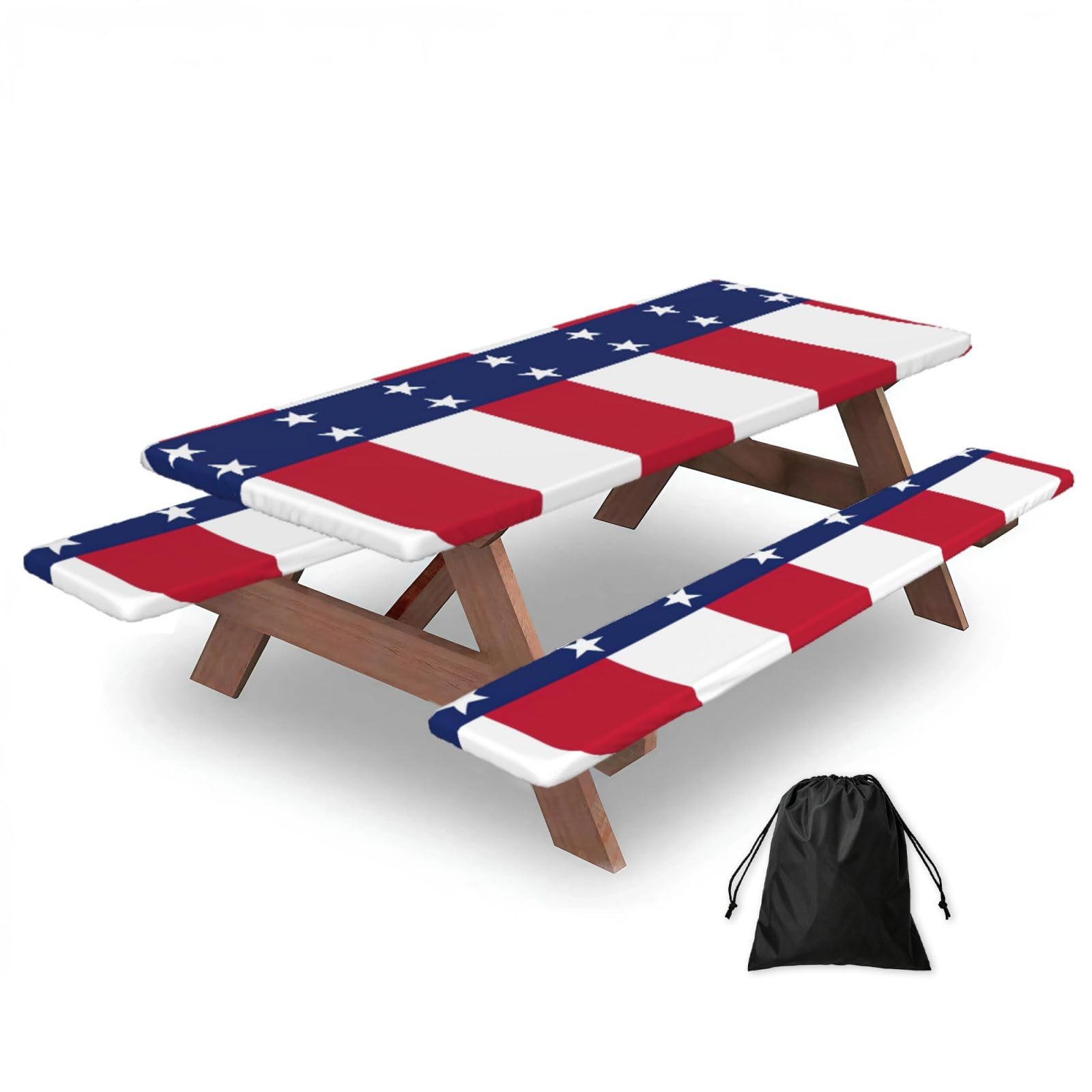 Yqxwjl Black Texas State Flag Print Camping Essentials Waterproof Camping Table And Bench Cover With Drawstring Bag 183 Cm