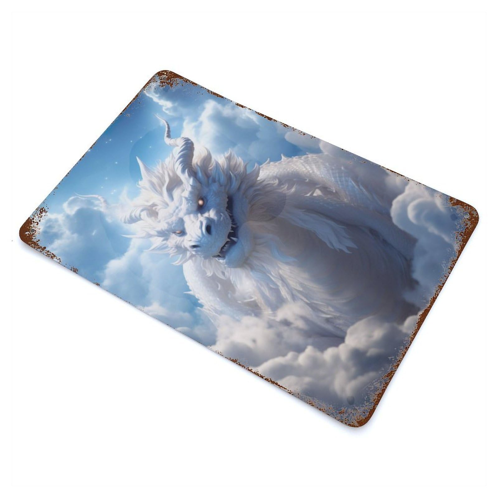 Rust Effect Mystical Cloud Dragon Aged Metal Wall Plaque 11.8"x7.9", Farmhouse Wall Decor for Office, Studio And Wall Decor