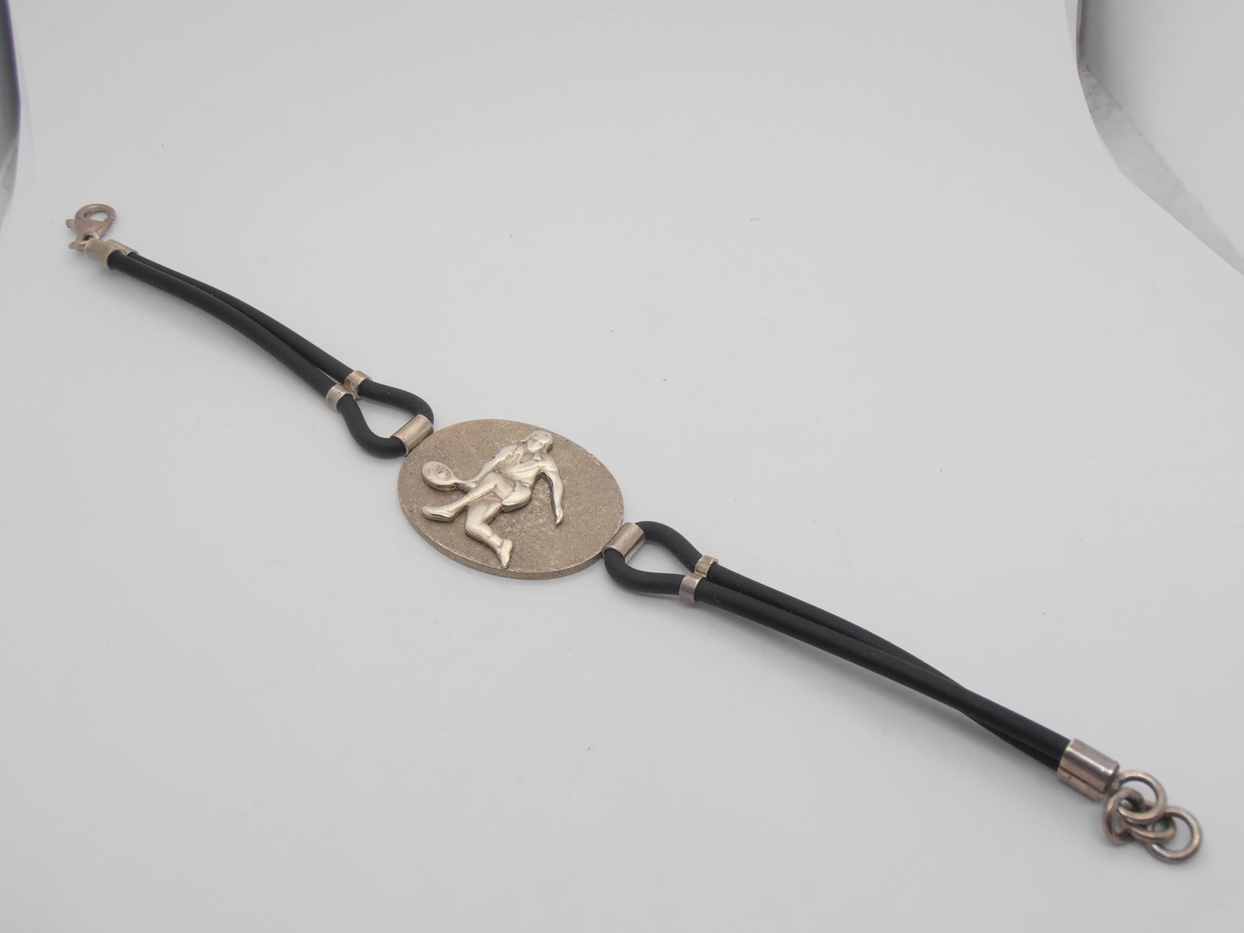 Tennis : Braccialetto in Argento 925 e Caucciù - Bracciale Tennista - Giocatrice - Giocatore - Padel - Racchetta Pallina