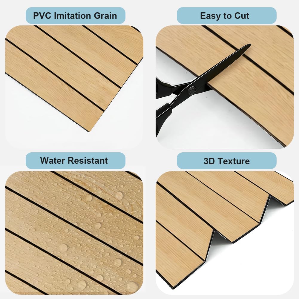 LOMUG Paneles de pared autoadhesivos con aspecto de listones de madera, 30 x 30 cm, paneles decorativos de pared de PVC, absorbentes de sonido, para salón y dormitorio, paquete de 12 unidades (AC-009)