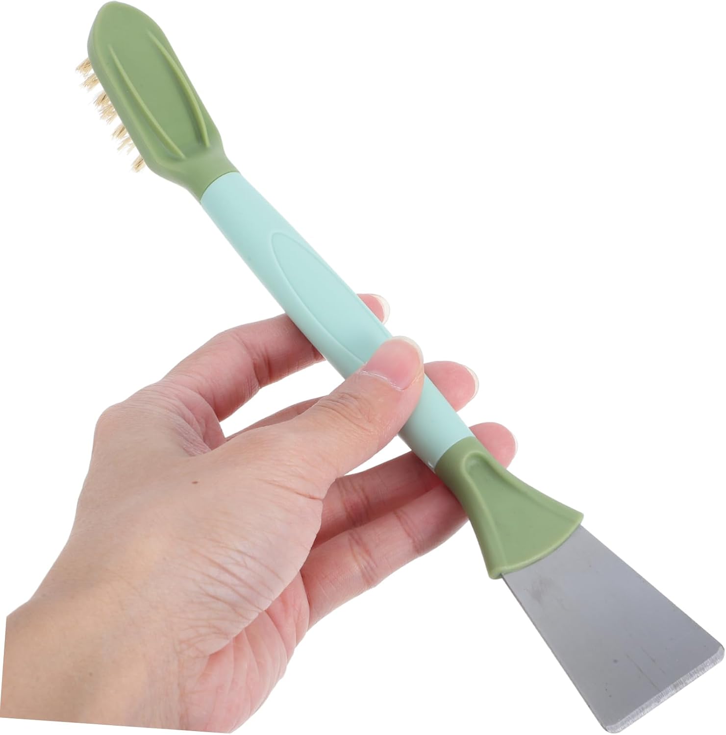 Dual Head Groove Cleaning Brush with Scraper, Hard Bristles for Bathroom image 3