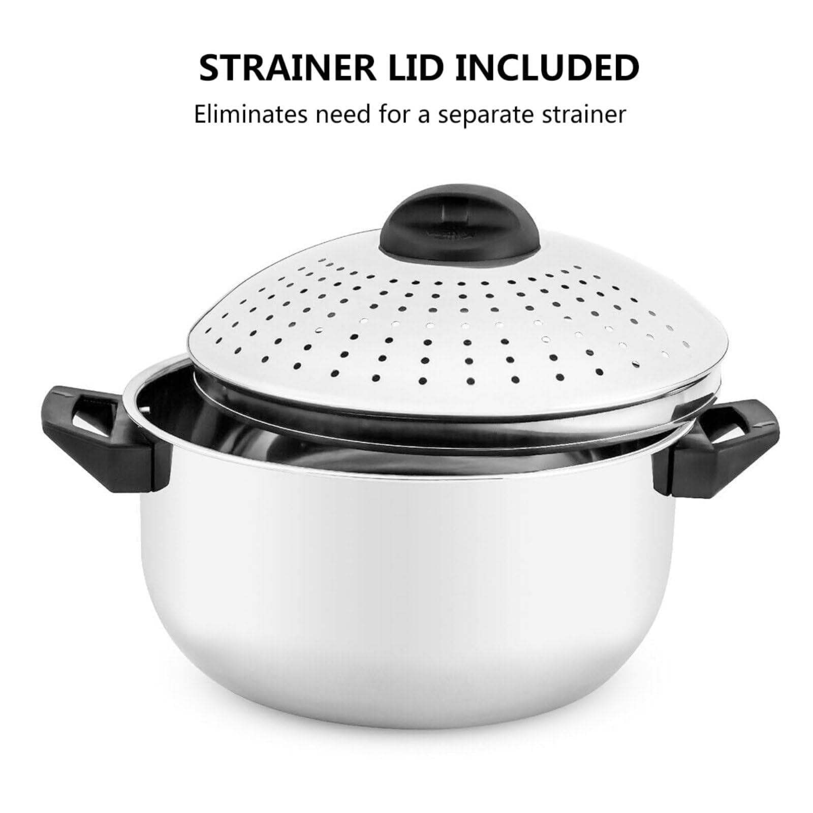 Olla para Pasta De Acero Inoxidable con Tapa Coladora Y Función De Bloqueo, para Cocinar Fideos, Verduras O Salsa