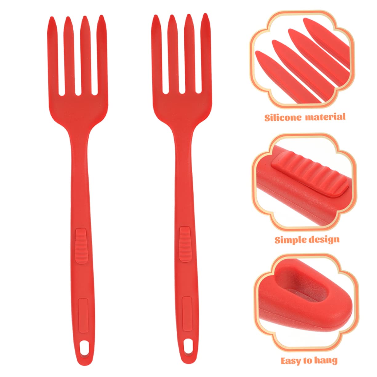GRIRIW Ergonomic Silicone Forks 2 Pack Large Noodle Forks Reusable Non-stick for Kitchen for Cooking Serving Mixing