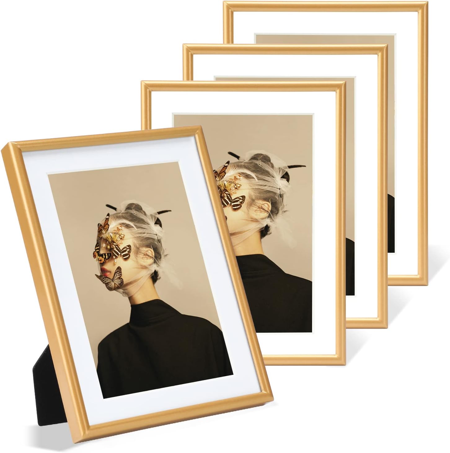 Buy Fkvat 6x8 Picture Frame Set of 4, Matted Gold Simple Modern Thin