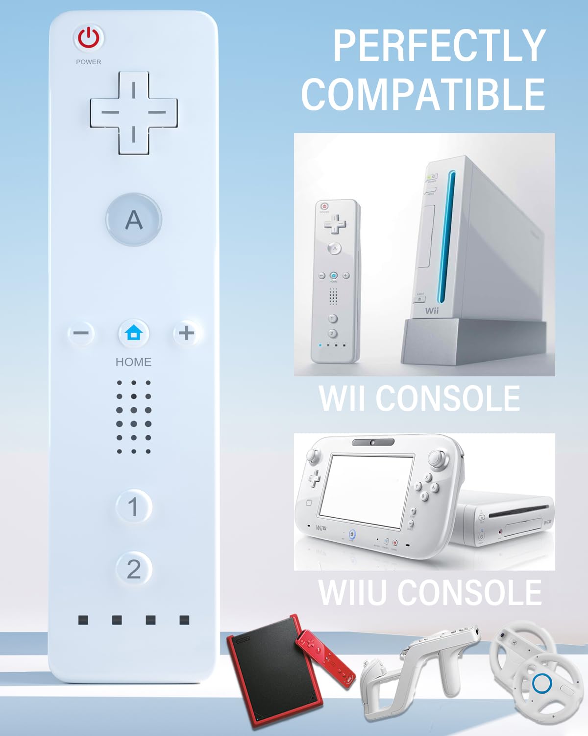 SONVIEE Wii Manette Remote Controller et Nunchuck Joystick Télécommande de Remplacement pour Wii avec étui en Silicone et Dragonne, Contrôleur sans Motion Plus