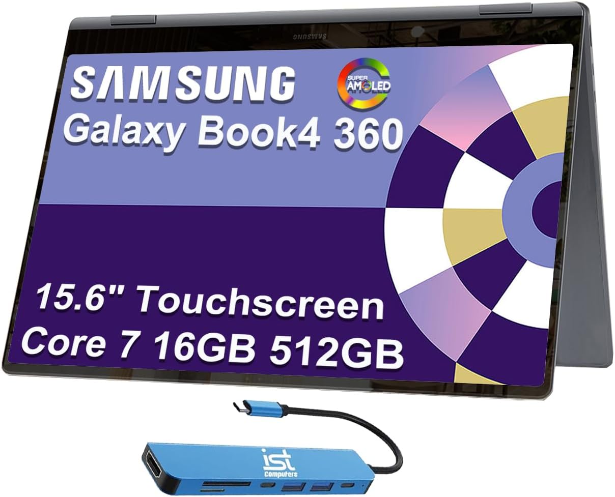 Samsung Galaxy Book4 360 2 in 1 Touchscreen Laptop (Intel Core 7 150U (> i7-1355U), 16GB DDR5, 512GB SSD) 15.6″ FHD AMOLED, AI PC for Designer, Creator, Fingerprint, IST Hub, Win 11 Pro, NP750QGK Samsung Galaxy Book4 360 2 in 1 Touchscreen Laptop (Intel Core 7 150U (> i7-1355U), 16GB DDR5, 512GB SSD) 15.6″ FHD AMOLED, AI PC for Designer, Creator, Fingerprint, IST Hub, Win 11 Pro, NP750QGK