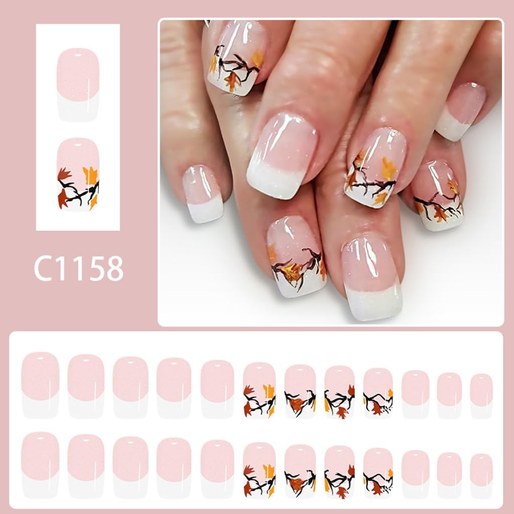 24pcs Press On Glitters Nails With French Design Durability Fake Nails For Special Occasion