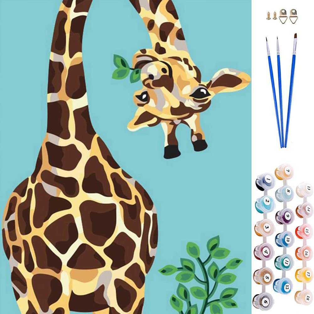 Abeuty Deer Paint By Numbers Kits Cute Giraffe, Easy Diy Number Painting Canvas Wall Art 40X50cm, No Frame