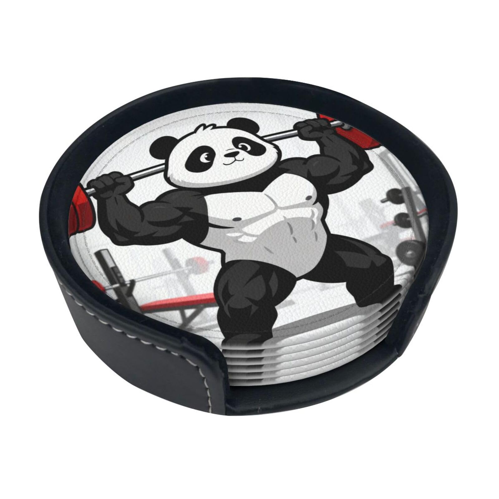 Muscle Panda Lift Leather Coasters-Set of 6 with Storage Holder