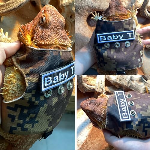 Image of Bearded Dragon Harness and Leash Set Lizard Reptile Small Animal Adjustable Harness Clothes with Short Leash and 3 Patches Decor for Walking Outdoor (Brown)