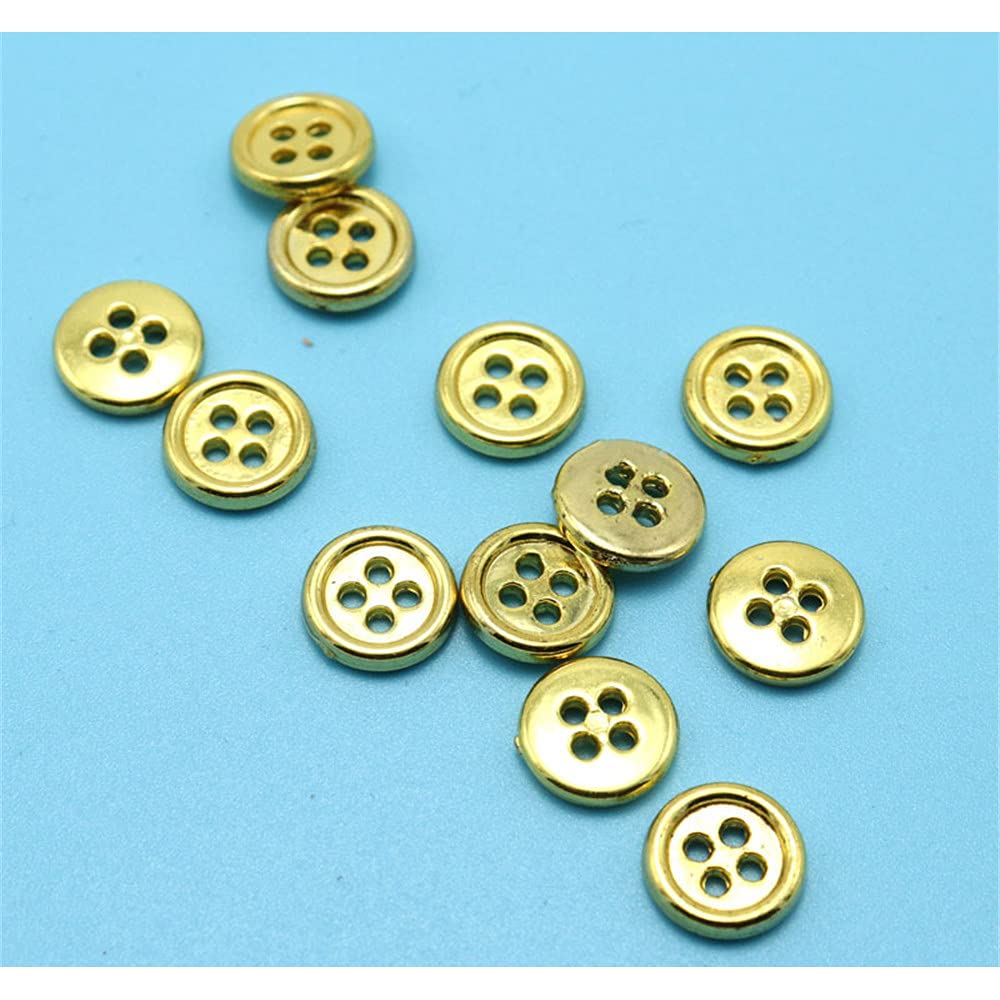 100 Pcs Round Craft Buttons 4 Holes Metallic Color Plastic Buttons for Sewing (Golden)