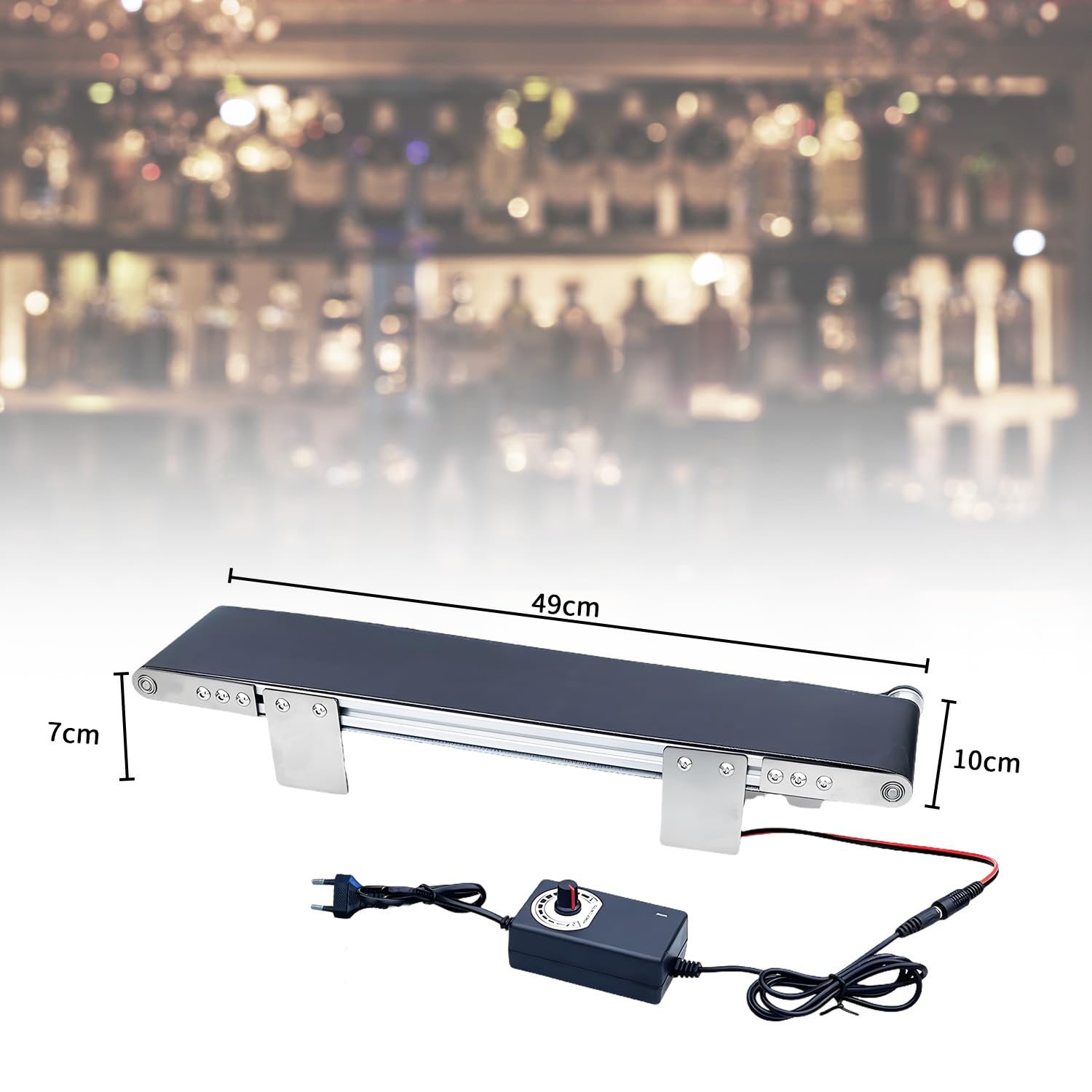 Mini Trasportatore Automatico in Acciaio Inox, DC 12 V Nastro Trasportatore Elettrico da Desktop con Adattatore, Velocità Regolabile, Studente Attrezzatura Didattica Esperimento di Attrito