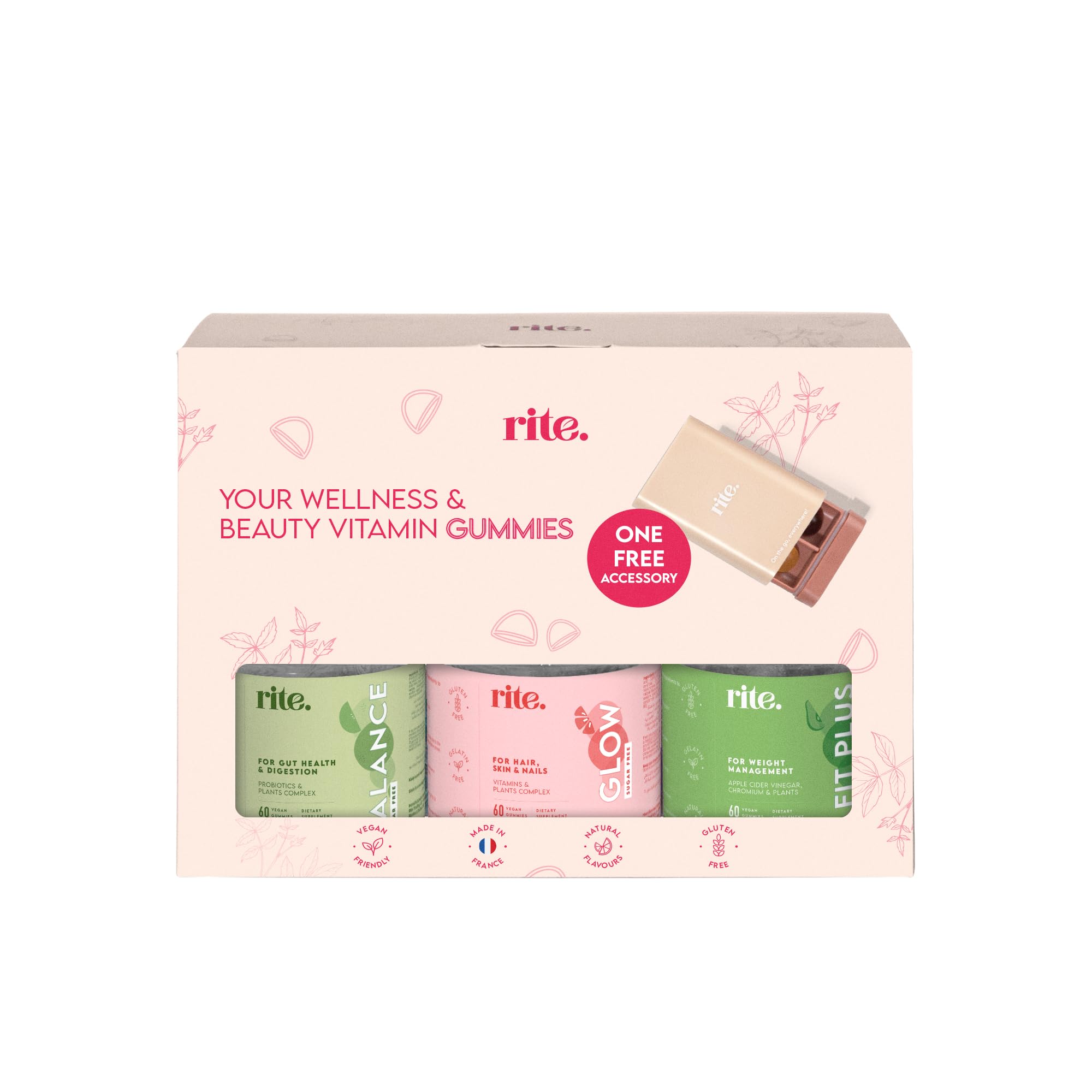 Rite Beauty Trio Pack, Sugar Free Gummies, Probiotics, Gut Health, Digestion, Weight Management, Faster Hair Growth and Stronger Nails, Vegan, 3 Pack of 60 Gummies