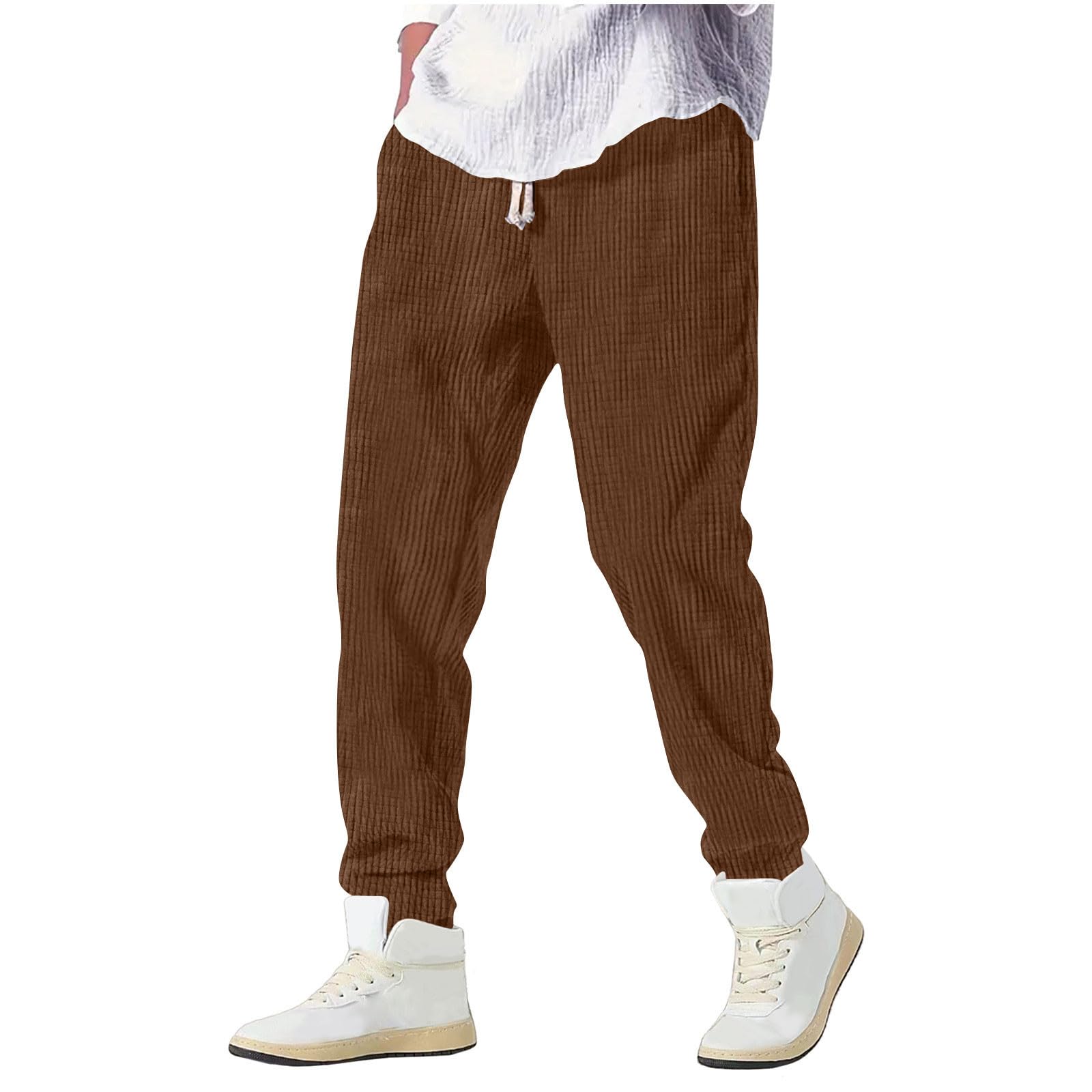 Kirakuco Pantaloni Giapponesi Uomo Larghi Pantalonis in Velluto A Coste Lunghi Taglio Dritto Modello Pantalone con Vita Elasticizzata e Cordino Baggy Elasticizzati Casual Streetwear Colore Solido