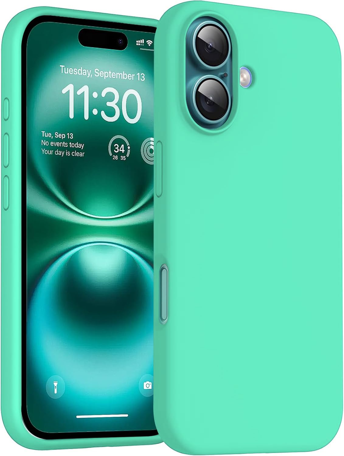 DIZORO Compatible for iPhone 16 Case 6.1, Slim Liquid Silicone 3 Layers Full Covered Soft Gel Rubber Phone Case Protective Cover 6.1 Inch - Spare Mint